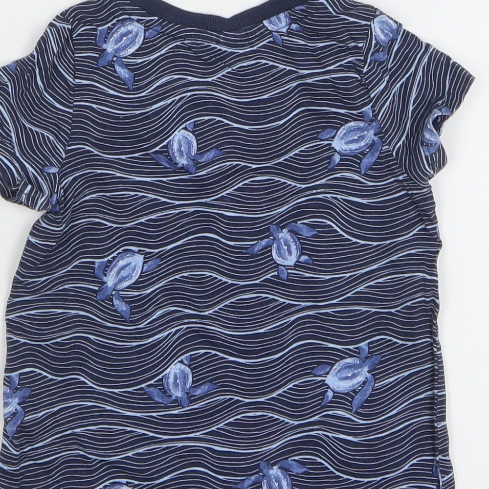 SoCute Boys Blue Geometric Cotton Basic T-Shirt Size 12-18 Months Round Neck Pullover - Turtles