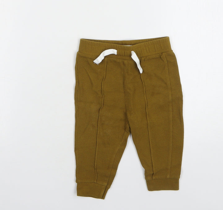 River Island Boys Brown Cotton Sweatpants Trousers Size 6-9 Months Drawstring