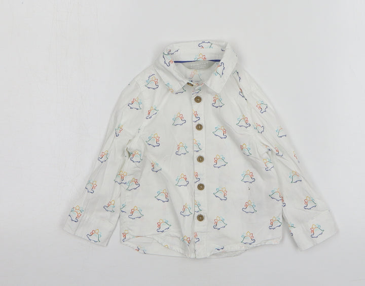 Primark Boys White Cotton Basic Button-Up Size 9-12 Months Collared Button - Dinosaur