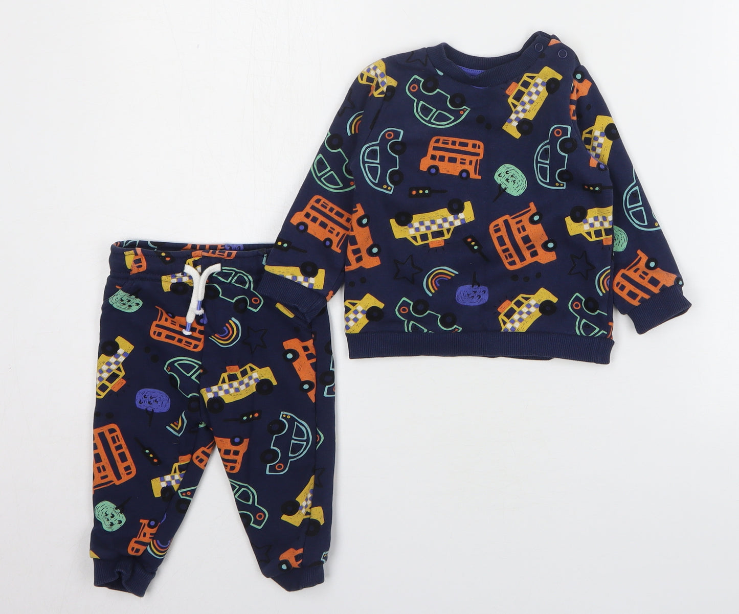 F&F Boys Blue Geometric Cotton Trousers Outfit/Set Size 6-9 Months Pullover - Car Print