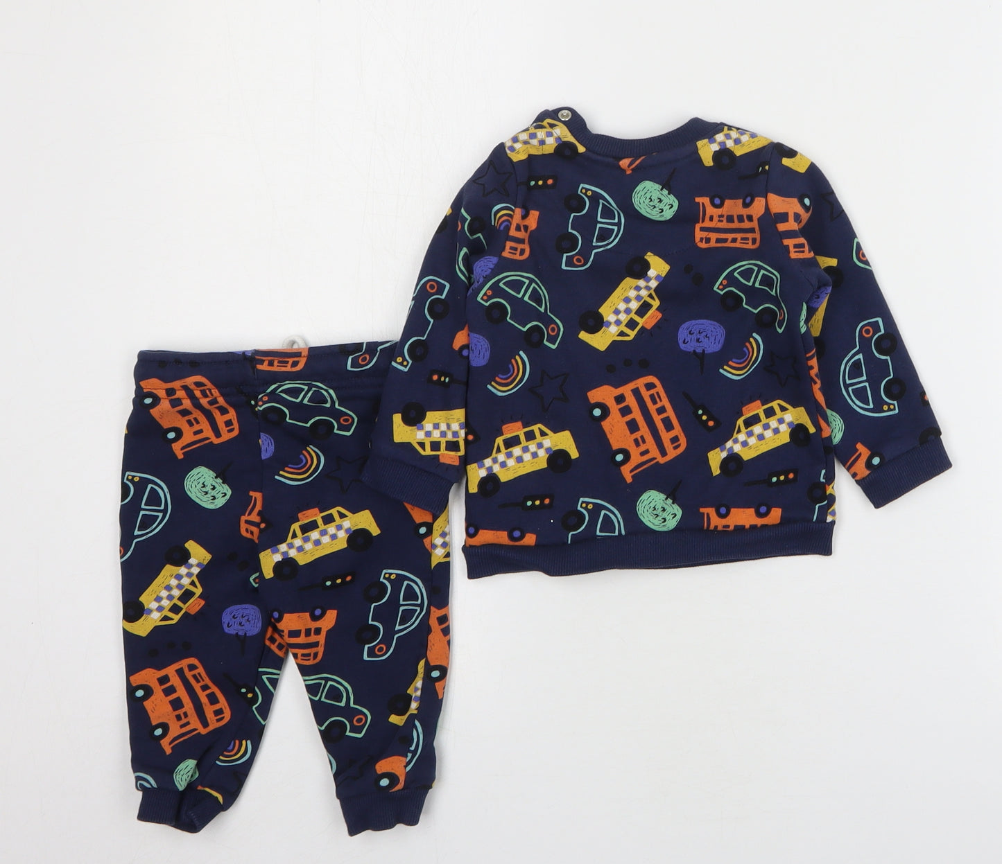 F&F Boys Blue Geometric Cotton Trousers Outfit/Set Size 6-9 Months Pullover - Car Print