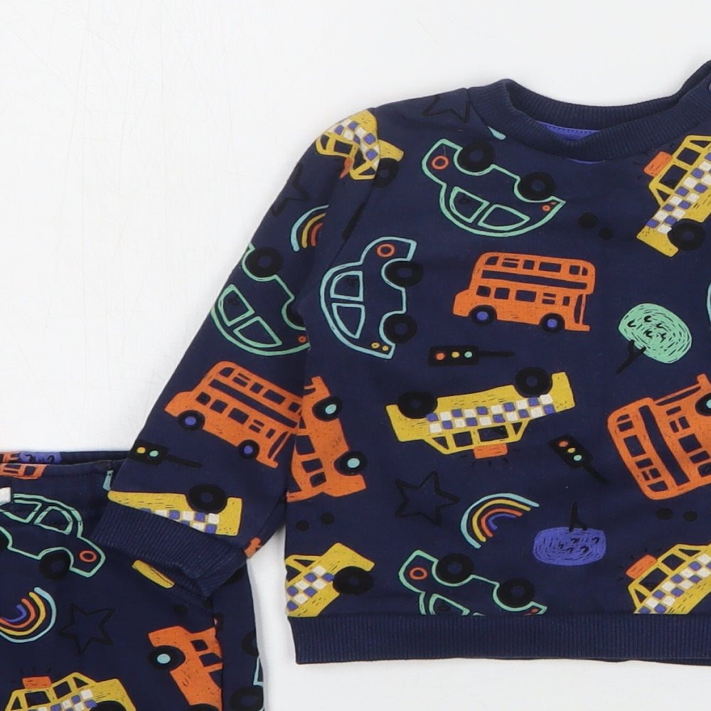 F&F Boys Blue Geometric Cotton Trousers Outfit/Set Size 6-9 Months Pullover - Car Print