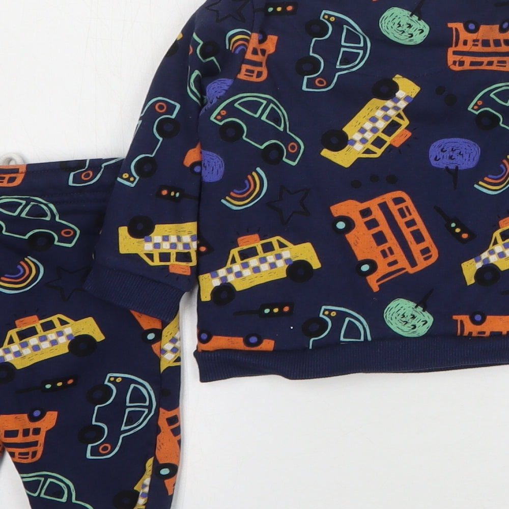 F&F Boys Blue Geometric Cotton Trousers Outfit/Set Size 6-9 Months Pullover - Car Print