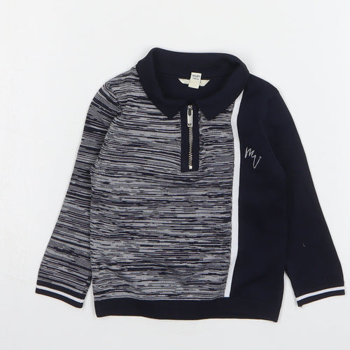 River Island Boys Blue Striped Polyester Basic Polo Size 6-9 Months Collared Pullover