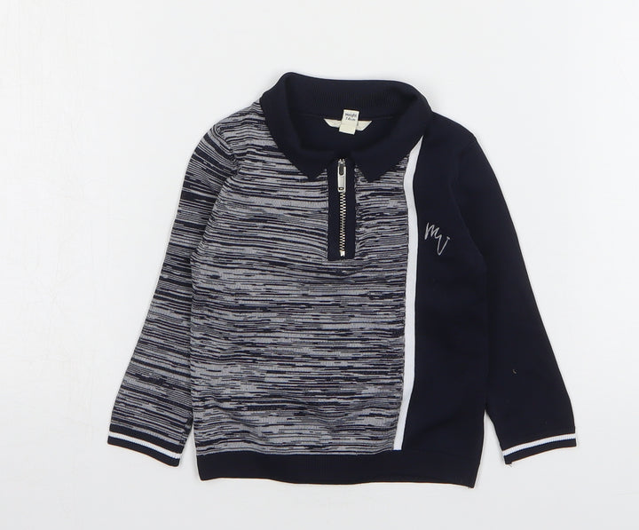 River Island Boys Blue Striped Polyester Basic Polo Size 6-9 Months Collared Pullover