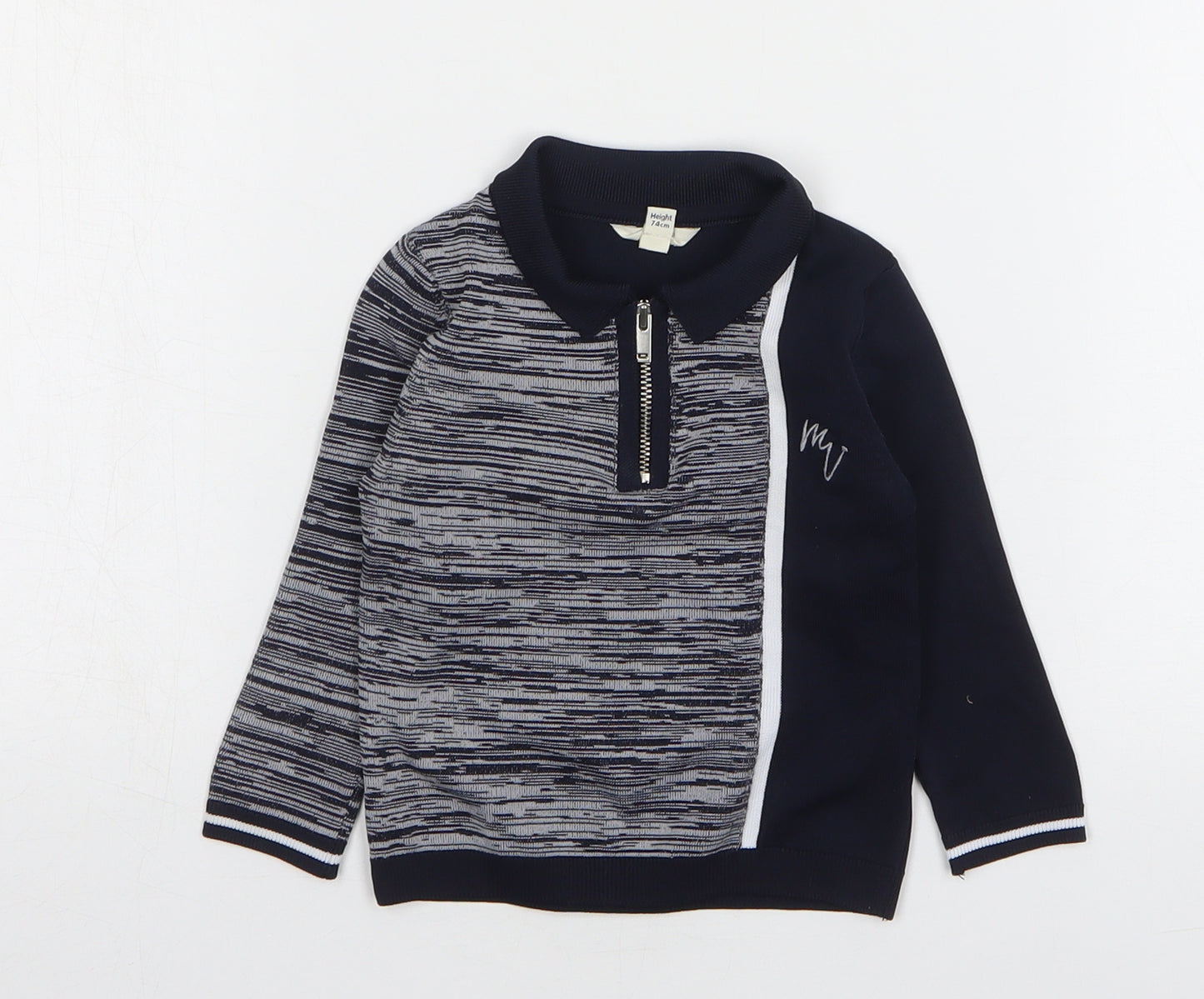 River Island Boys Blue Striped Polyester Basic Polo Size 6-9 Months Collared Pullover