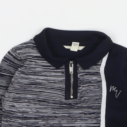 River Island Boys Blue Striped Polyester Basic Polo Size 6-9 Months Collared Pullover
