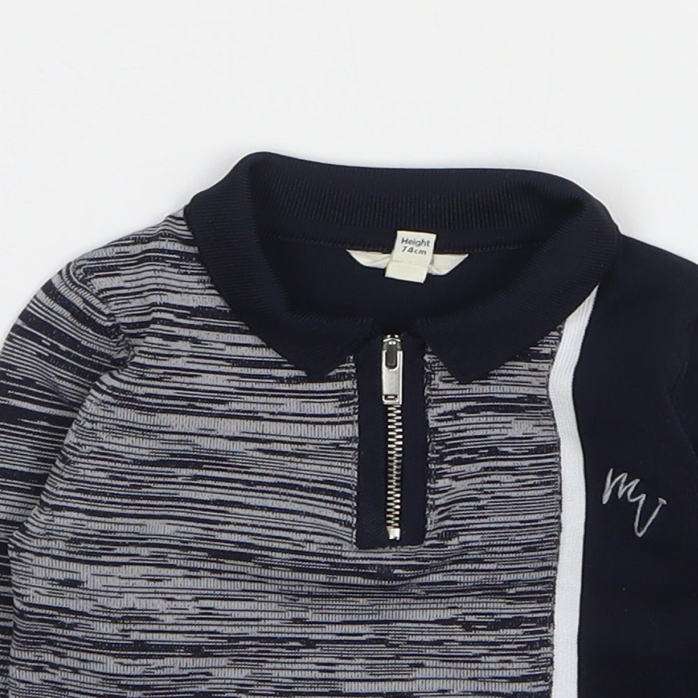 River Island Boys Blue Striped Polyester Basic Polo Size 6-9 Months Collared Pullover