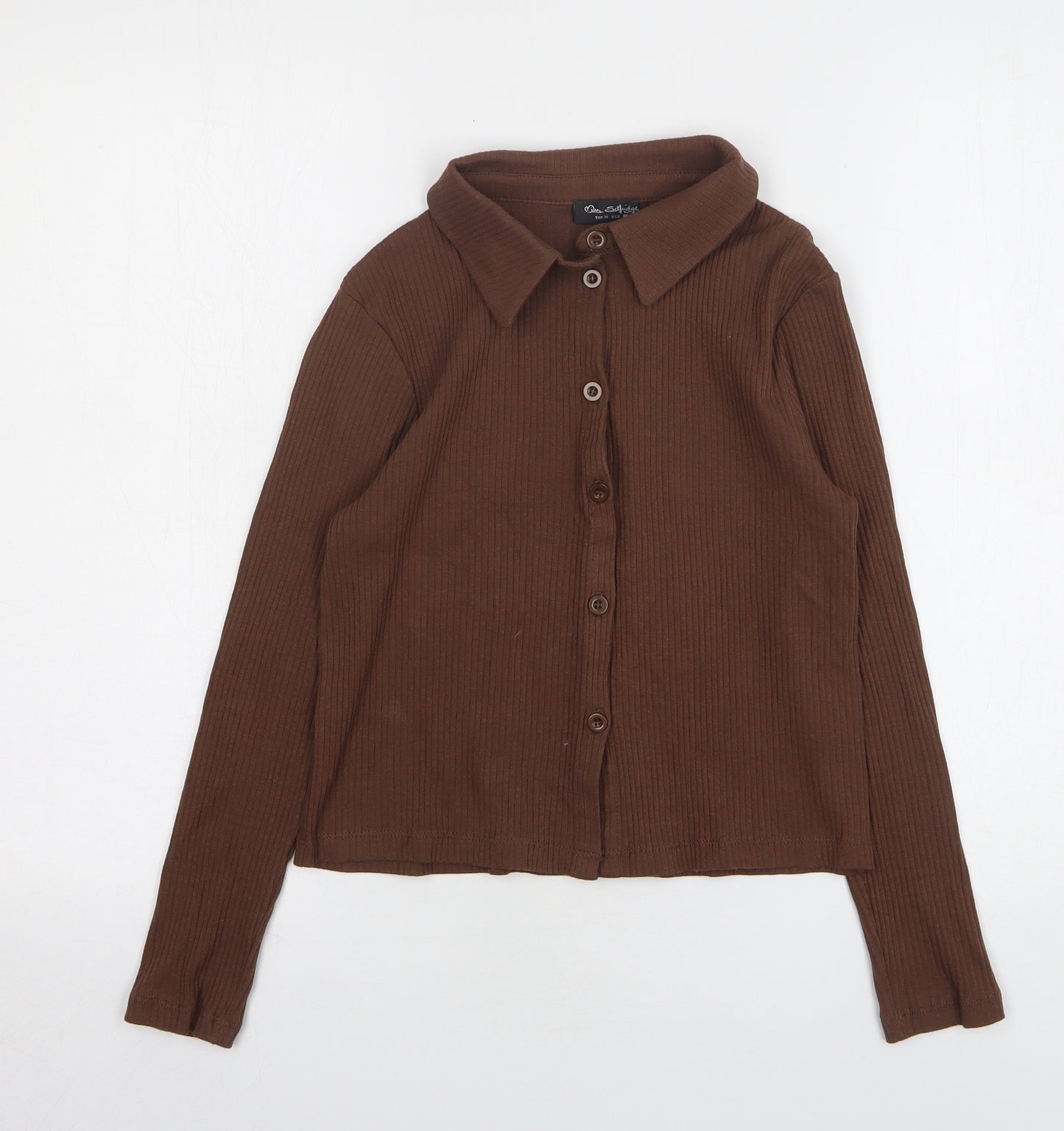Miss Selfridge Womens Brown Acrylic Cropped Button-Up Size 10 Collared