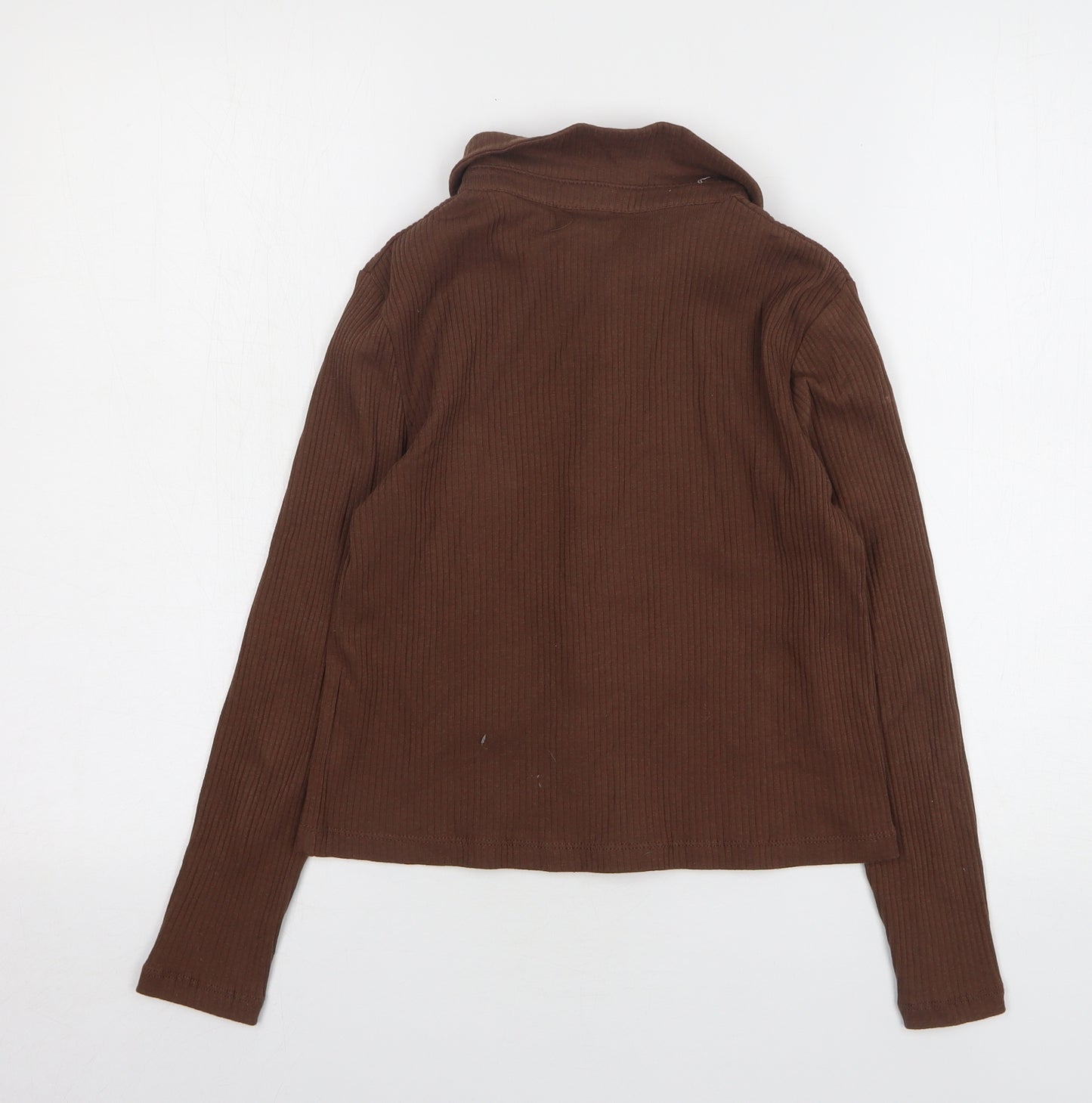 Miss Selfridge Womens Brown Acrylic Cropped Button-Up Size 10 Collared