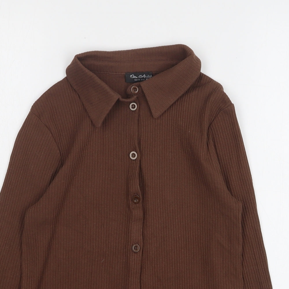 Miss Selfridge Womens Brown Acrylic Cropped Button-Up Size 10 Collared