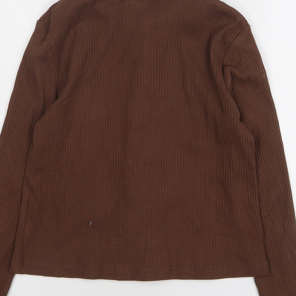 Miss Selfridge Womens Brown Acrylic Cropped Button-Up Size 10 Collared