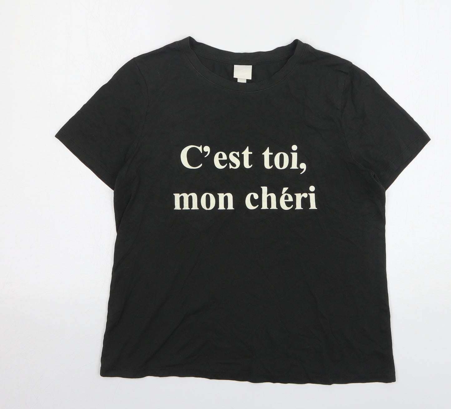 H&M Womens Black Polyester Basic T-Shirt Size S Round Neck - C'est toi, mon cheri