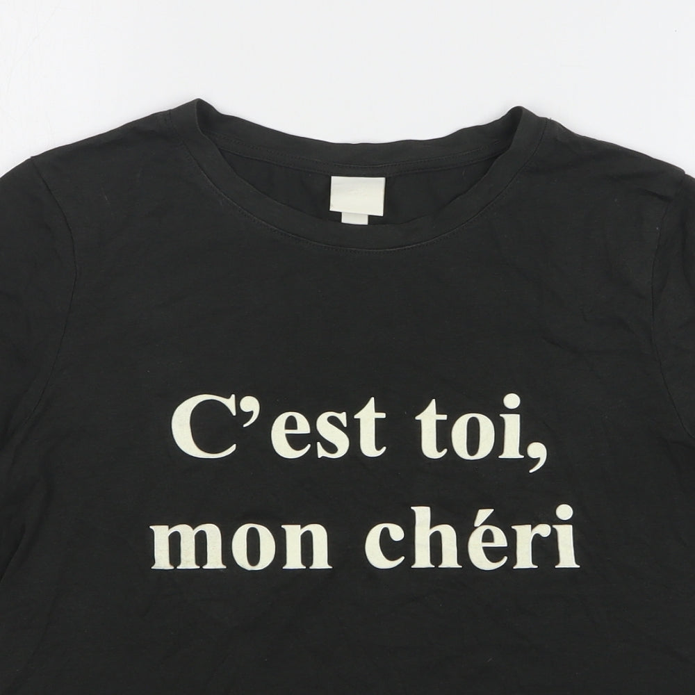 H&M Womens Black Polyester Basic T-Shirt Size S Round Neck - C'est toi, mon cheri