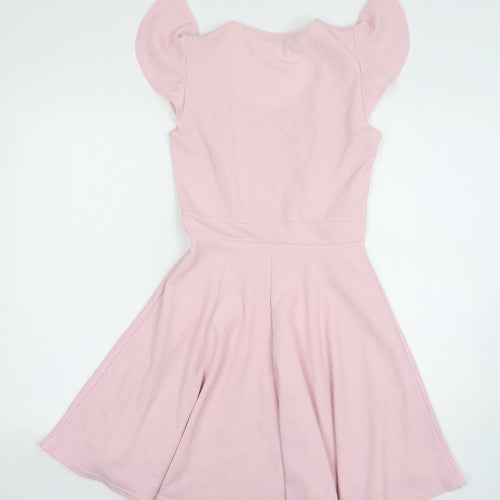 Quiz Womens Pink Polyester Skater Dress Size 6 Sweetheart Pullover