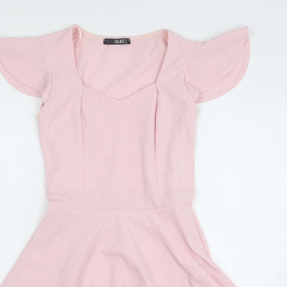 Quiz Womens Pink Polyester Skater Dress Size 6 Sweetheart Pullover
