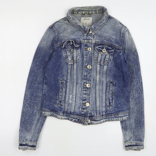 Denim & Co. Womens Blue Jacket Size 8 Button