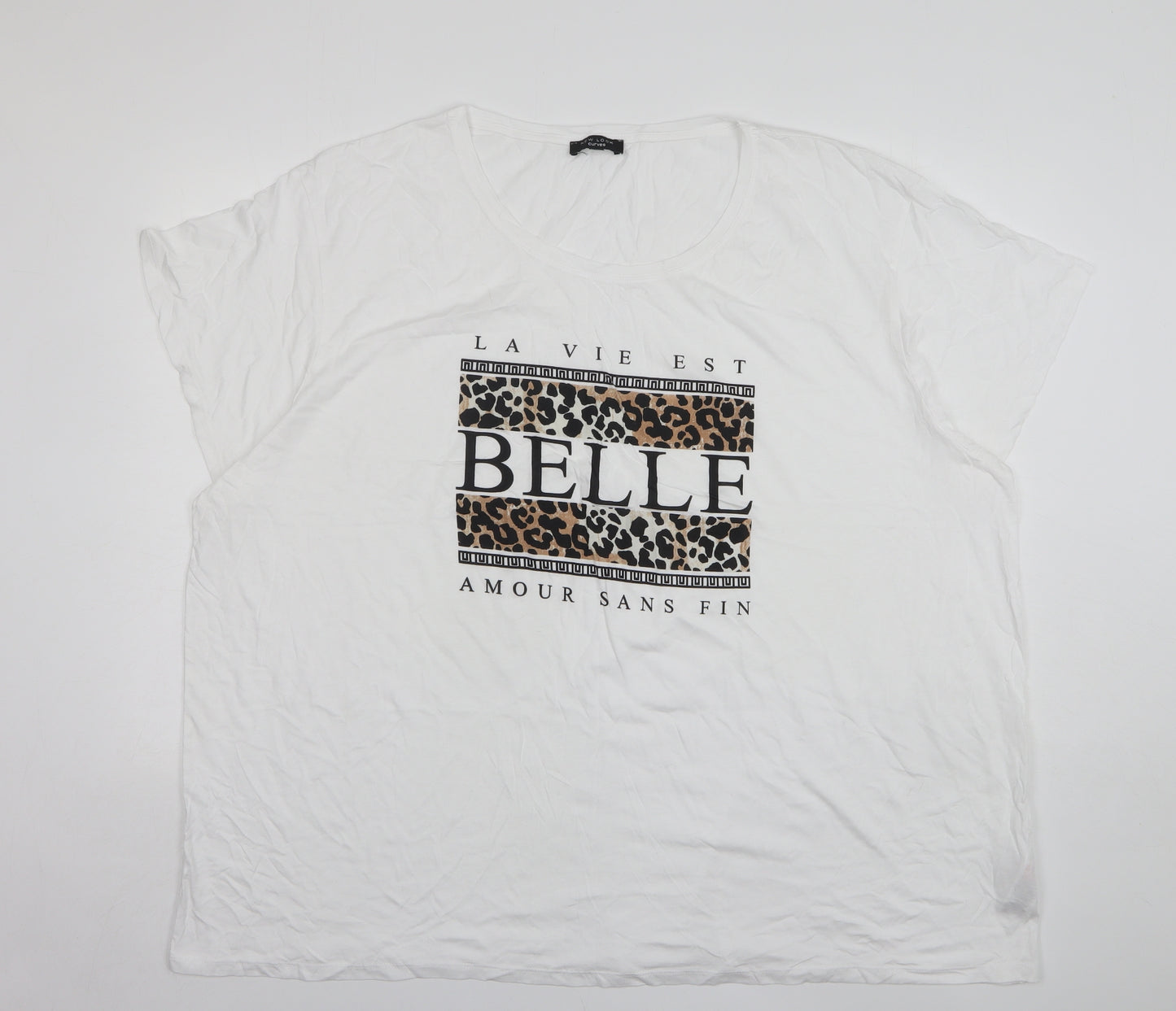 New Look Womens White Cotton Basic T-Shirt Size 32 Round Neck - La Vie Est Belle, Leopard Print