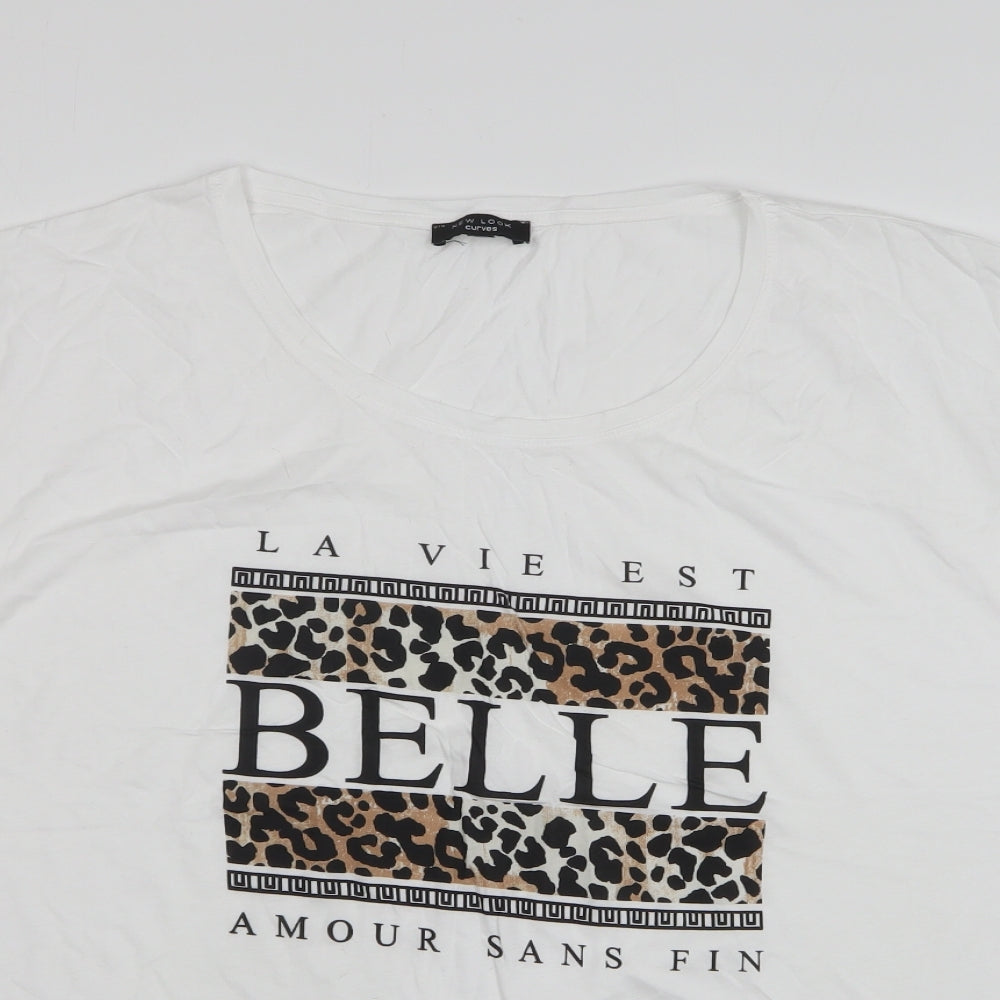 New Look Womens White Cotton Basic T-Shirt Size 32 Round Neck - La Vie Est Belle, Leopard Print