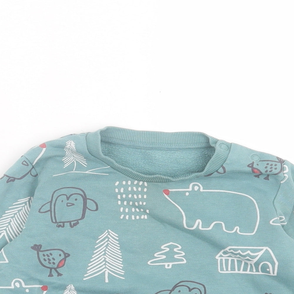 Marks and Spencer Baby Green Geometric Cotton Basic Casual Size 12-18 Months Crew Neck Pullover - Bird Pattern
