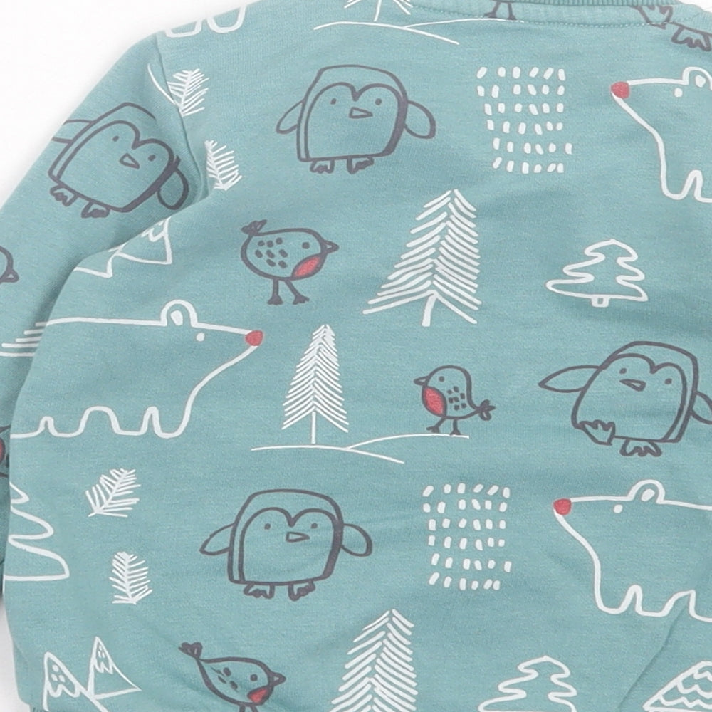 Marks and Spencer Baby Green Geometric Cotton Basic Casual Size 12-18 Months Crew Neck Pullover - Bird Pattern