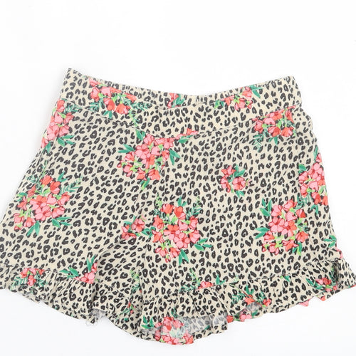 NEXT Girls Multicoloured Animal Print Viscose Paperbag Shorts Size 7 Years Regular - Floral Leopard Print