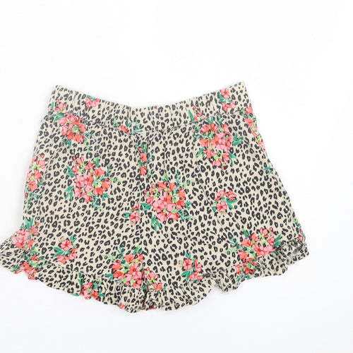 NEXT Girls Multicoloured Animal Print Viscose Paperbag Shorts Size 7 Years Regular - Floral Leopard Print