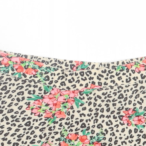 NEXT Girls Multicoloured Animal Print Viscose Paperbag Shorts Size 7 Years Regular - Floral Leopard Print