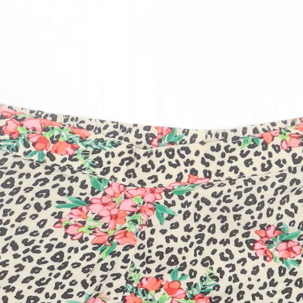 NEXT Girls Multicoloured Animal Print Viscose Paperbag Shorts Size 7 Years Regular - Floral Leopard Print