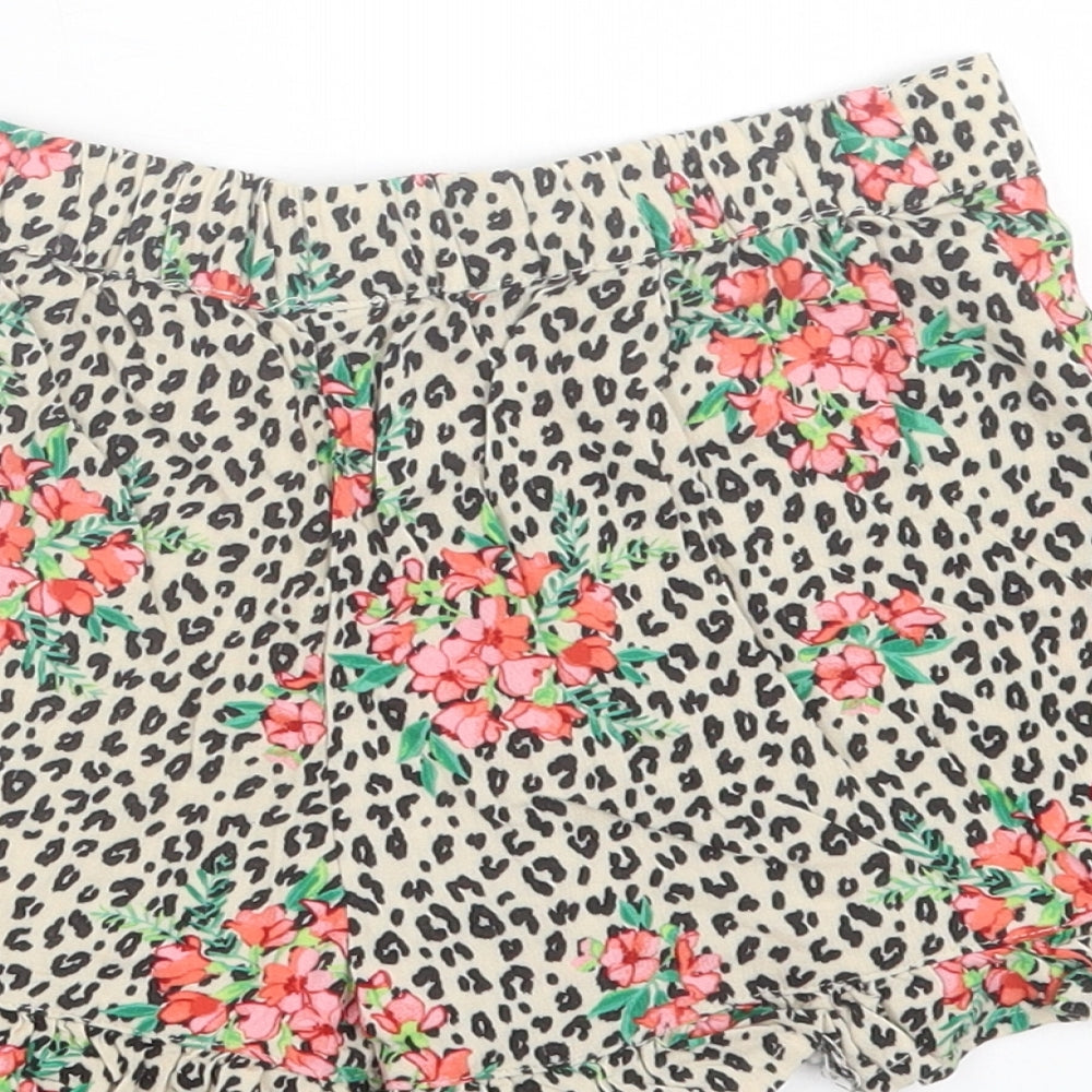 NEXT Girls Multicoloured Animal Print Viscose Paperbag Shorts Size 7 Years Regular - Floral Leopard Print