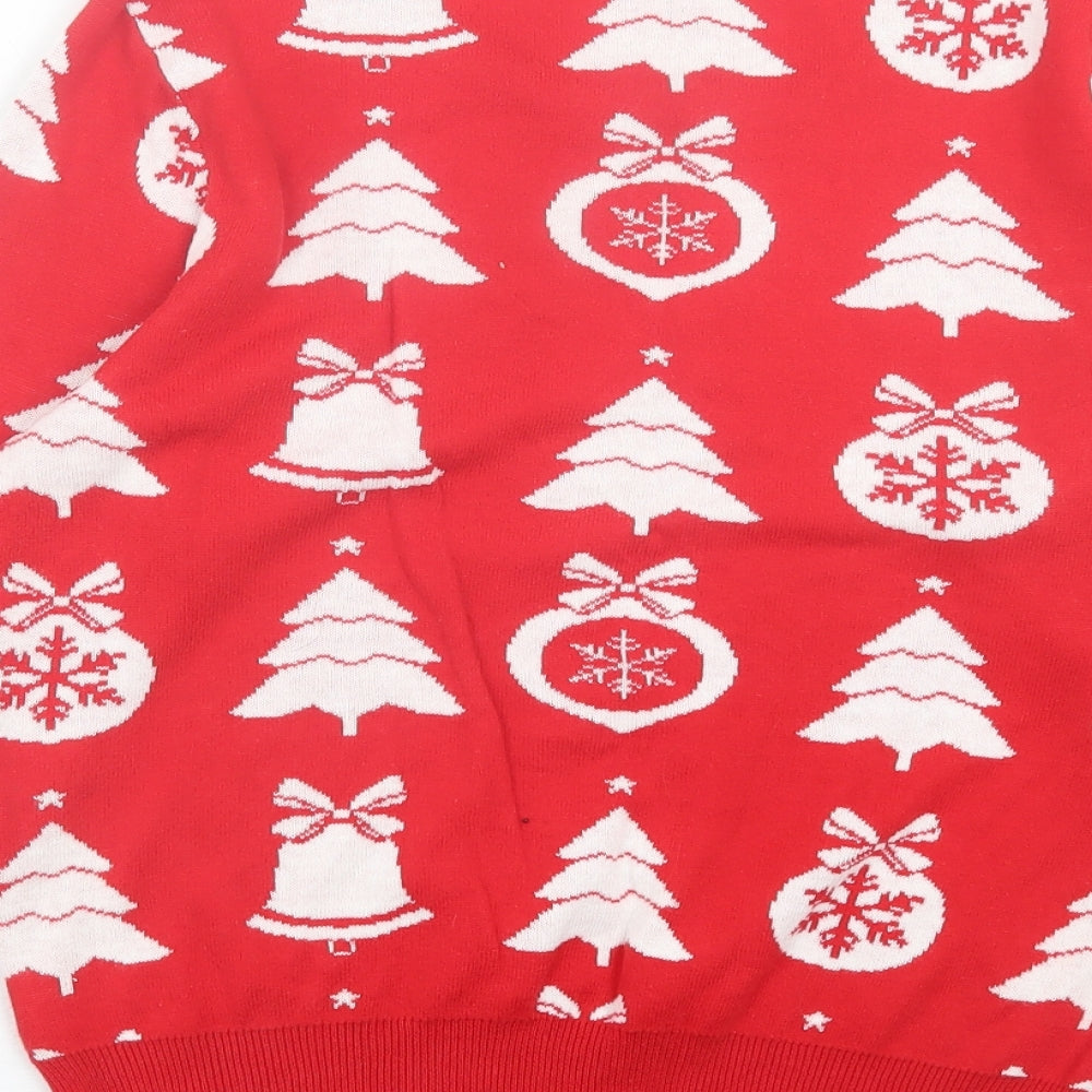 Peacocks Womens Red Crew Neck Geometric Cotton Pullover Jumper Size 12 - Christmas