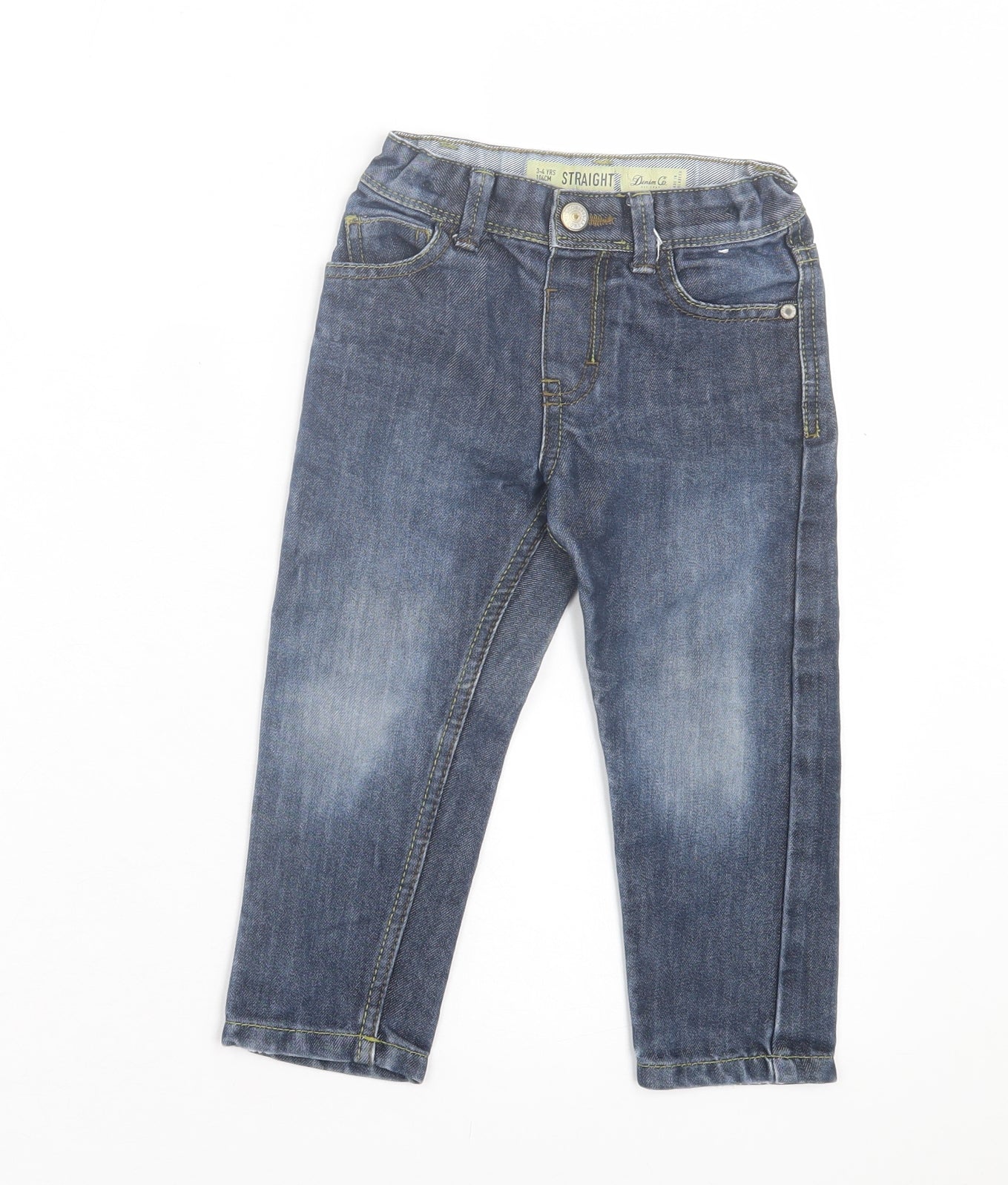 Denim & Co. Boys Blue Cotton Straight Jeans Size 3-4 Years Regular Button