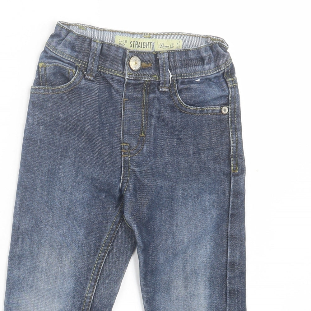 Denim & Co. Boys Blue Cotton Straight Jeans Size 3-4 Years Regular Button