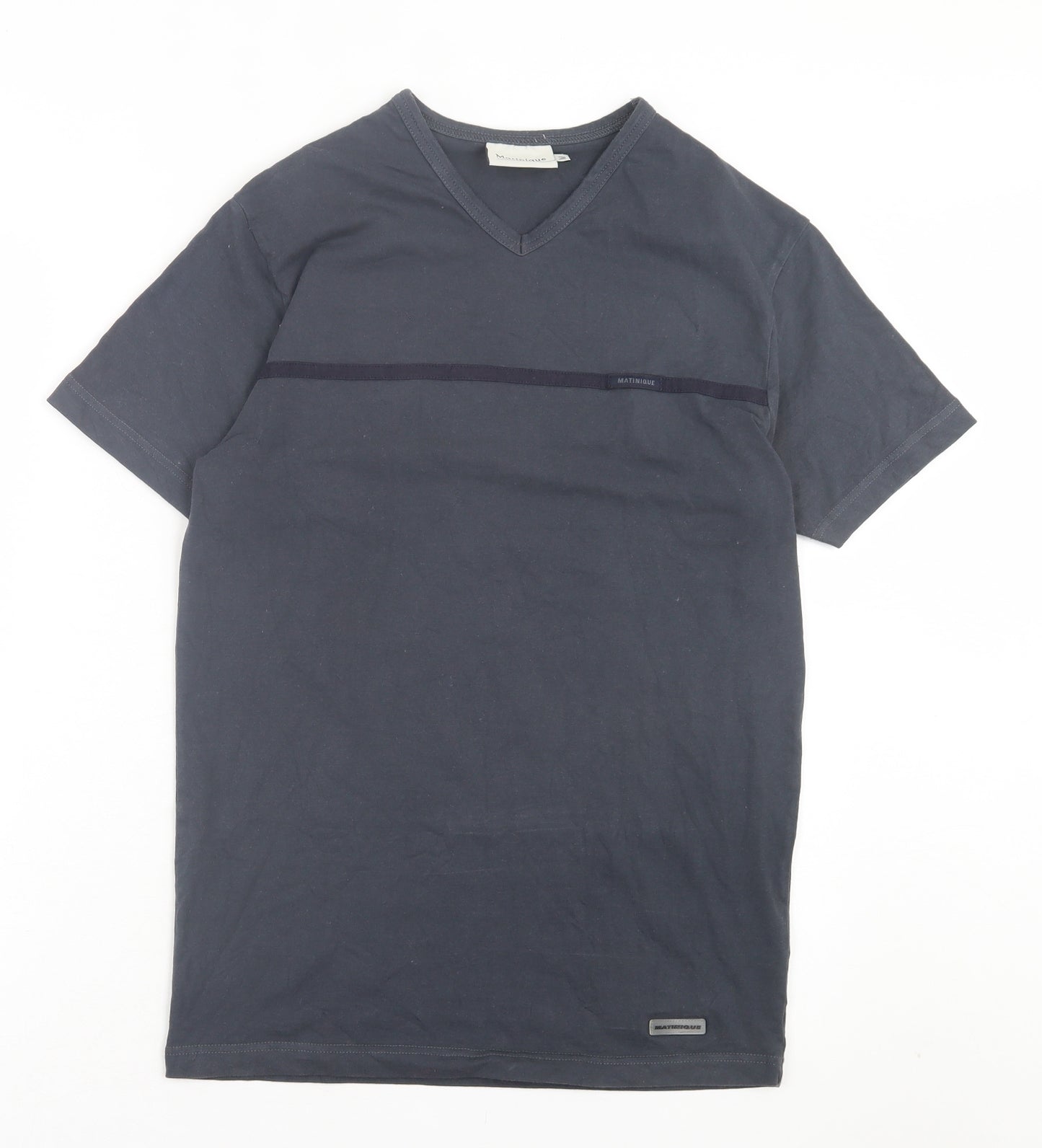 Matinique Mens Grey Cotton T-Shirt Size M V-Neck