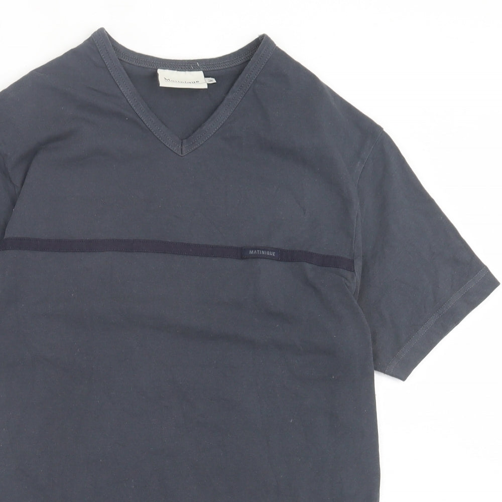 Matinique Mens Grey Cotton T-Shirt Size M V-Neck