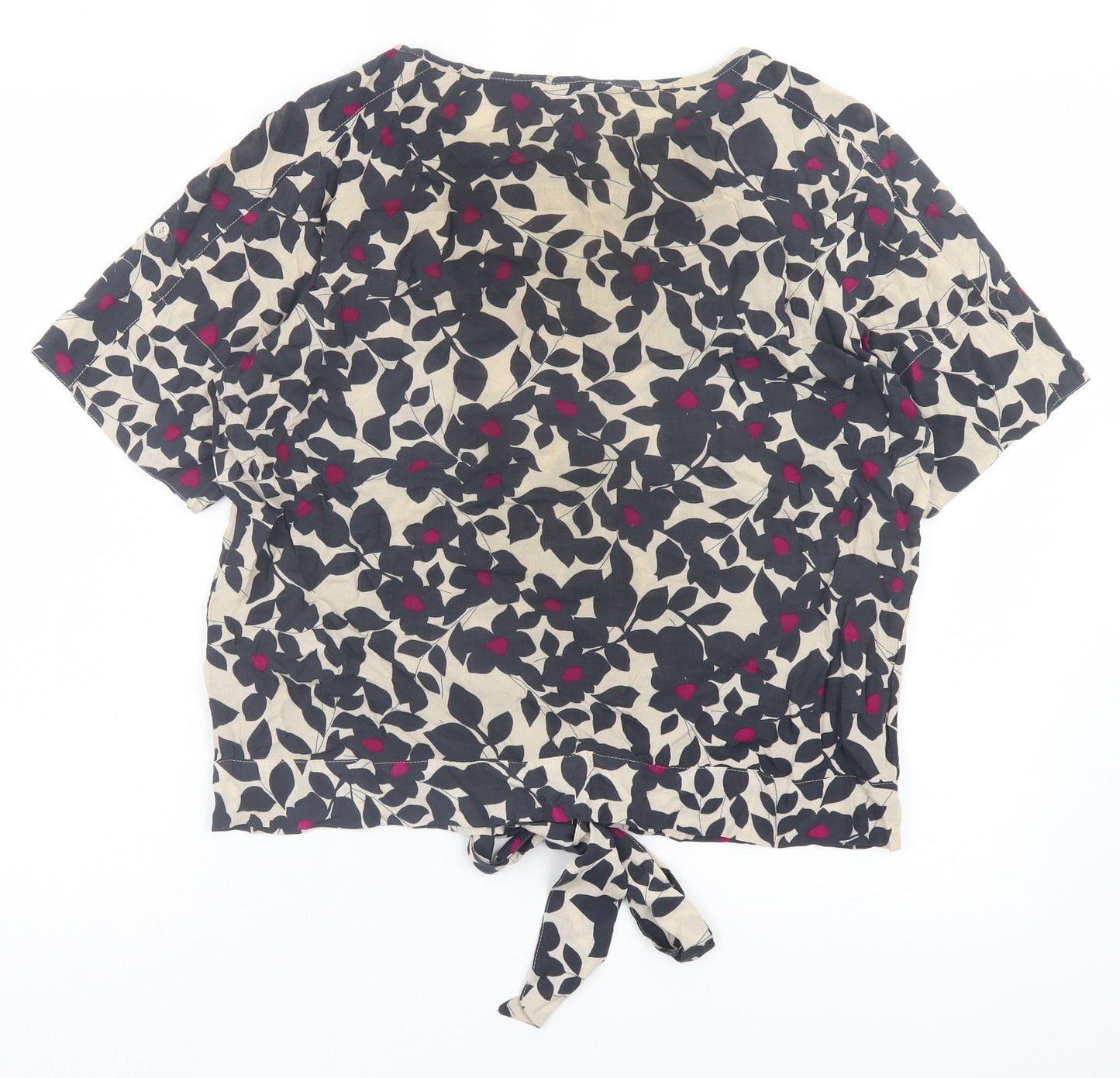 Per Una Womens Beige Floral Viscose Basic T-Shirt Size 14 Crew Neck - Tie Front