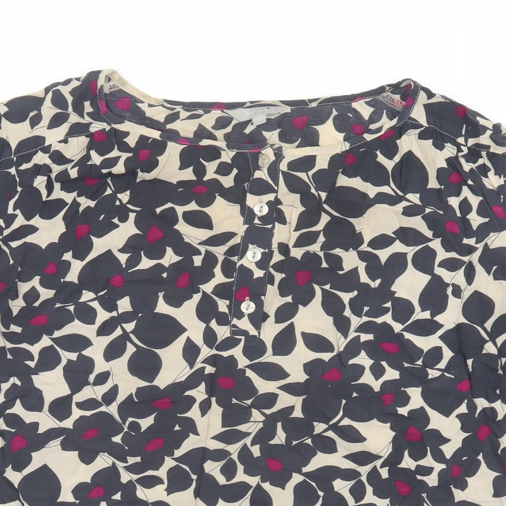 Per Una Womens Beige Floral Viscose Basic T-Shirt Size 14 Crew Neck - Tie Front