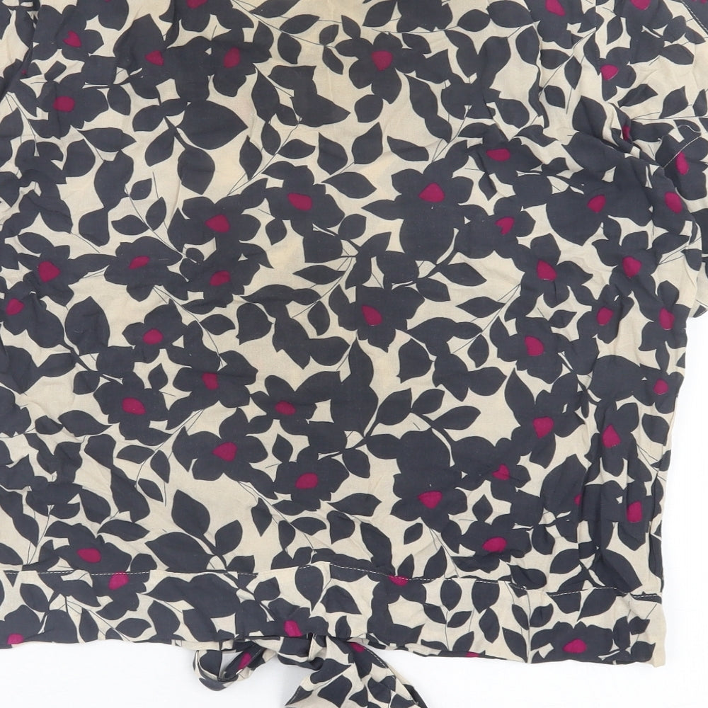 Per Una Womens Beige Floral Viscose Basic T-Shirt Size 14 Crew Neck - Tie Front