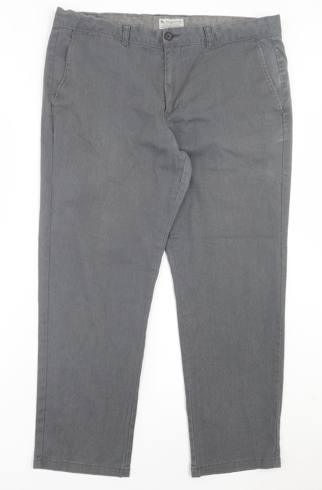 TU Mens Grey Cotton Chino Trousers Size 38 in L30 in Regular Button