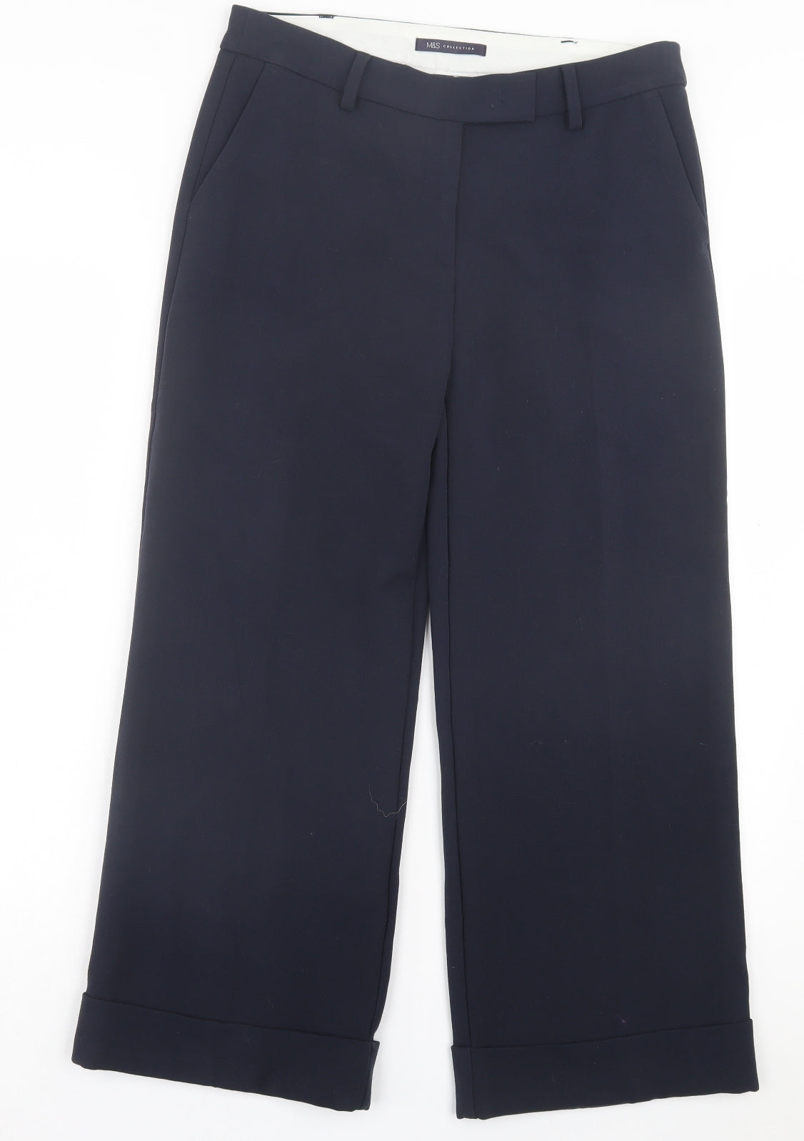 Marks and Spencer Womens Blue Polyester Trousers Size 12 L25 in Regular Hook & Eye