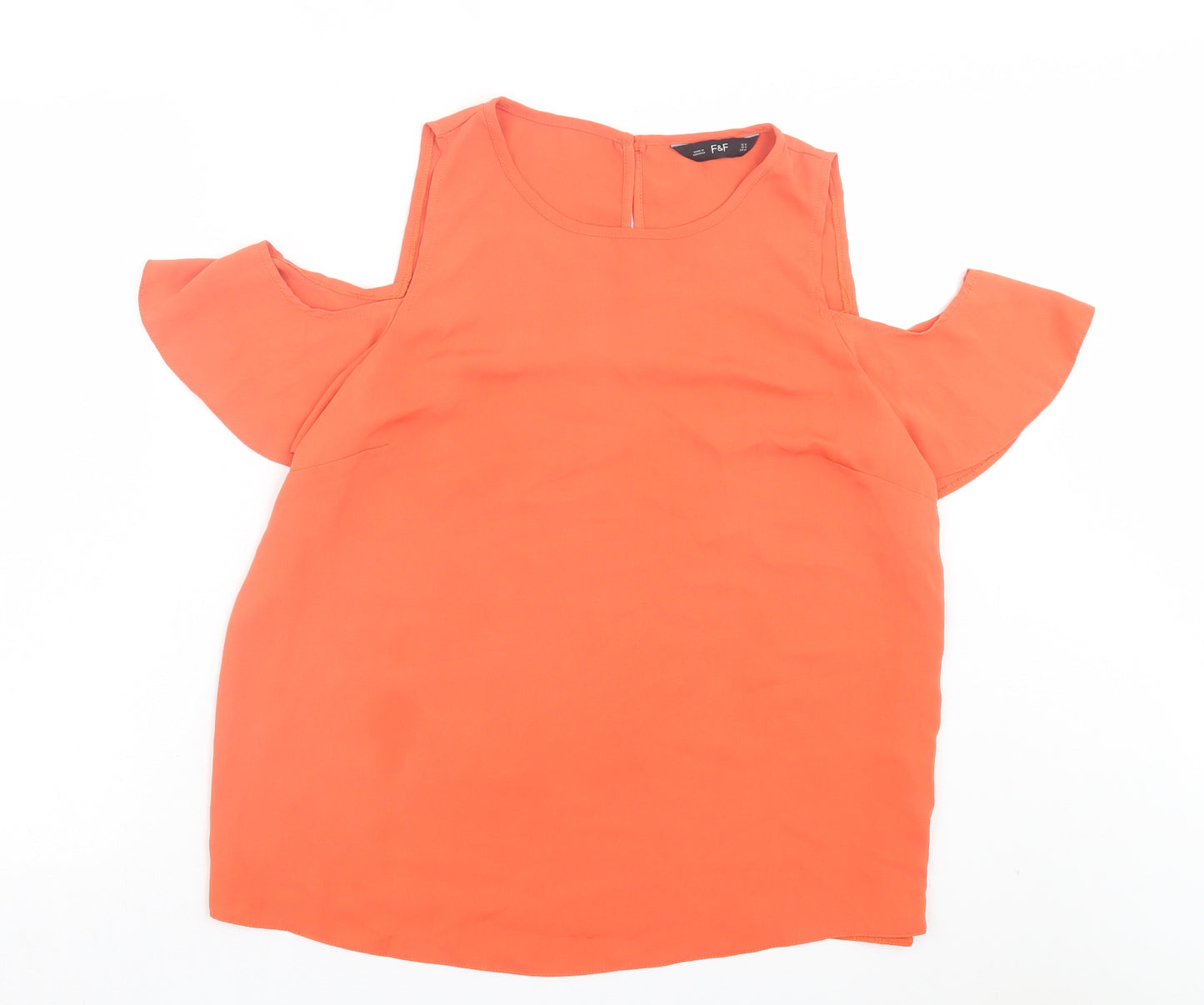 F&F Womens Orange Polyester Basic T-Shirt Size 16 Crew Neck - Cold Shoulder