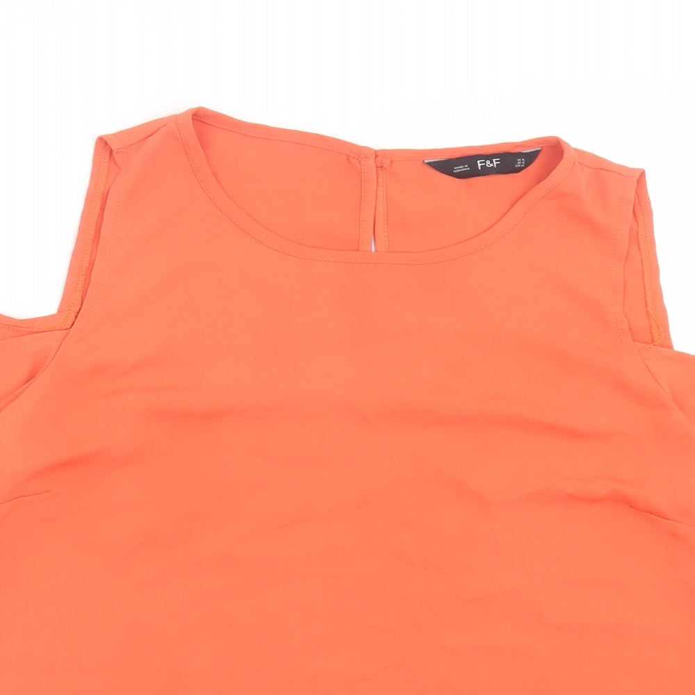 F&F Womens Orange Polyester Basic T-Shirt Size 16 Crew Neck - Cold Shoulder