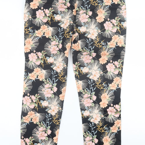 Peacocks Womens Multicoloured Floral Cotton Trousers Size 14 L27 in Regular Zip