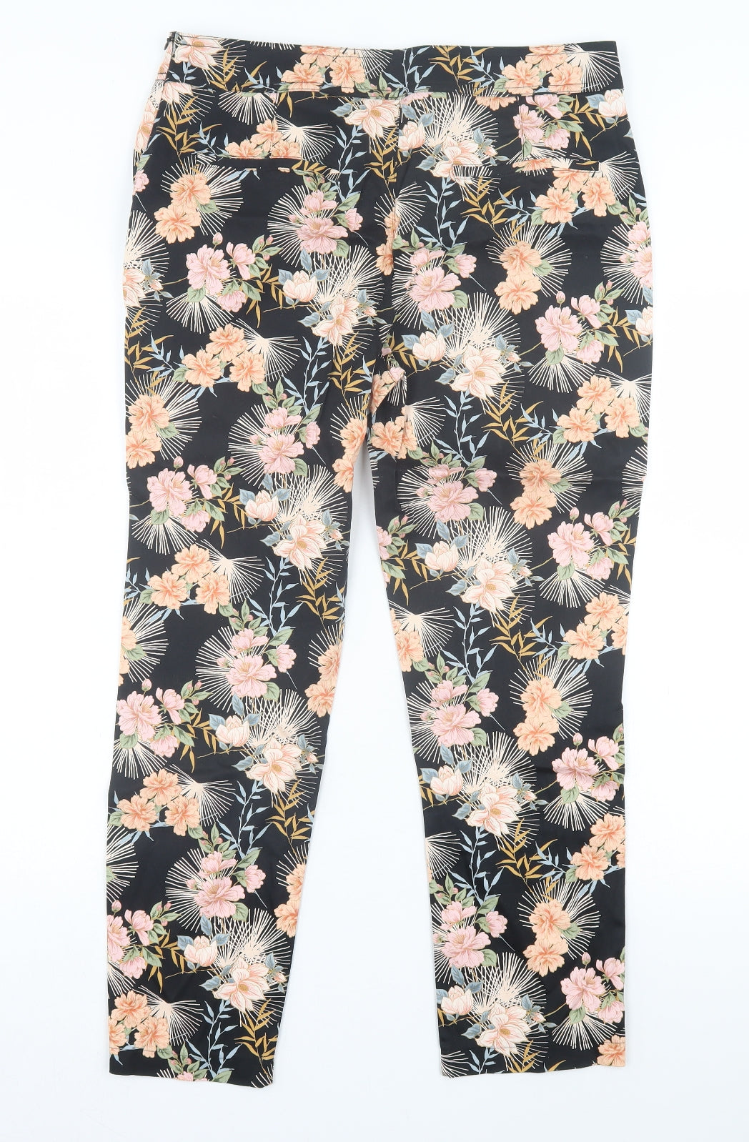 Peacocks Womens Multicoloured Floral Cotton Trousers Size 14 L27 in Regular Zip