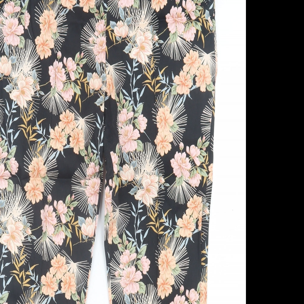 Peacocks Womens Multicoloured Floral Cotton Trousers Size 14 L27 in Regular Zip