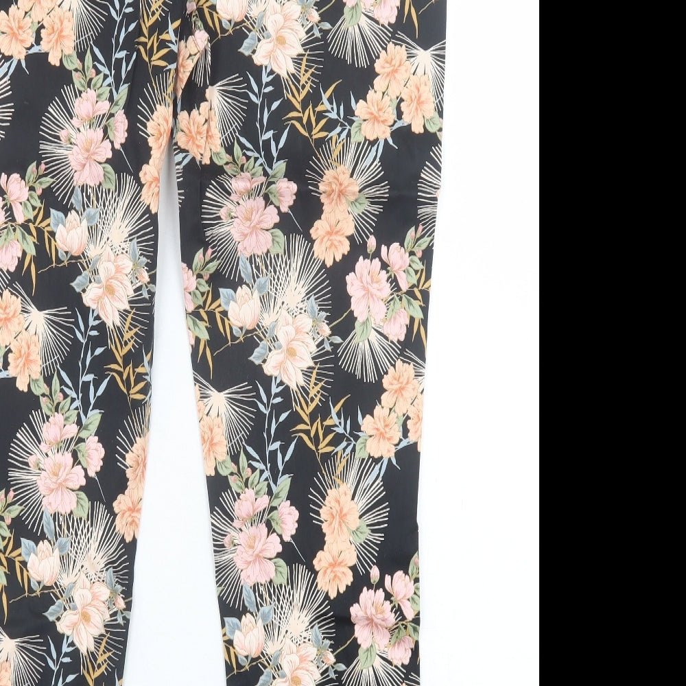 Peacocks Womens Multicoloured Floral Cotton Trousers Size 14 L27 in Regular Zip