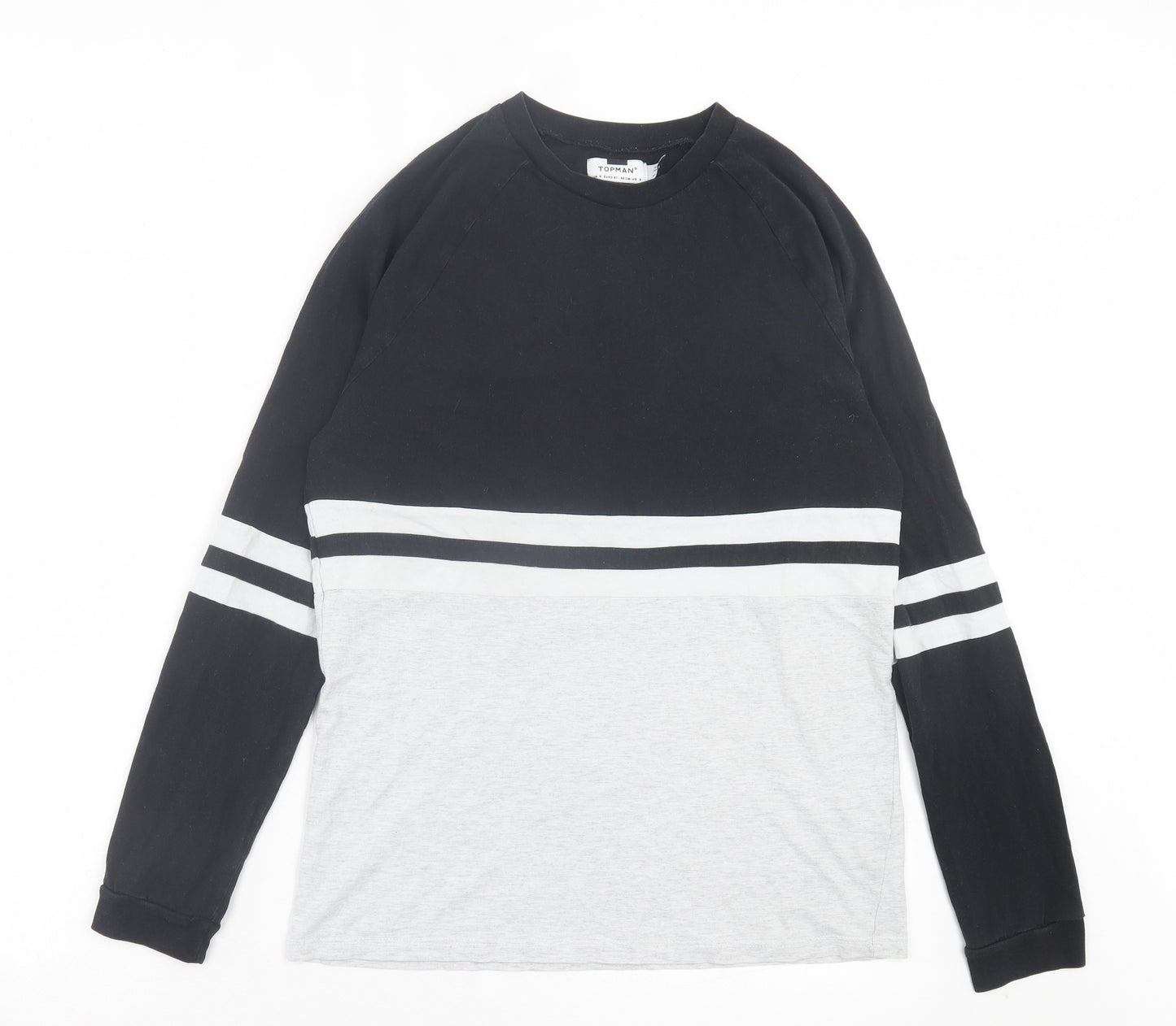 Topman Mens Black Striped Cotton T-Shirt Size S Crew Neck