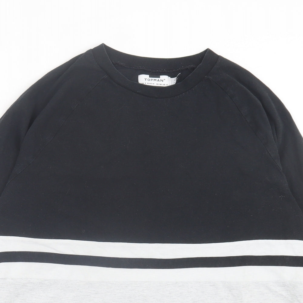 Topman Mens Black Striped Cotton T-Shirt Size S Crew Neck