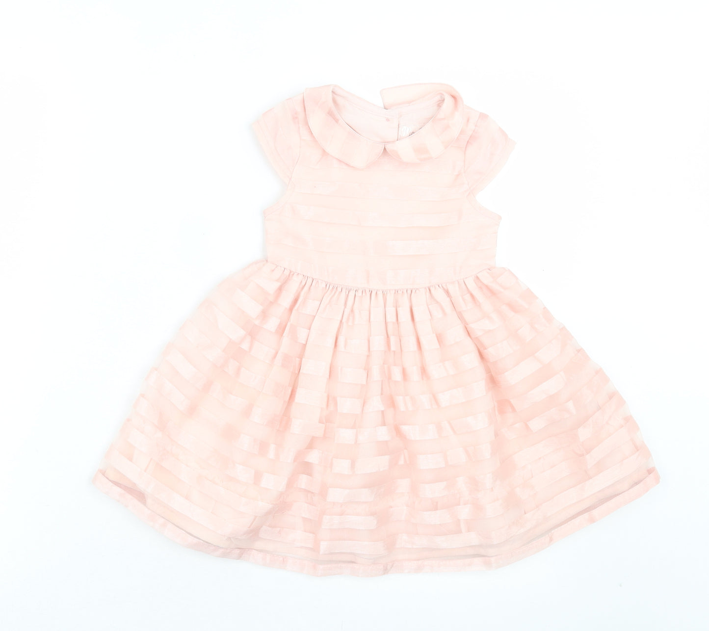 Young Dimension Girls Pink Striped Polyester Fit & Flare Size 24 Months Collared Button