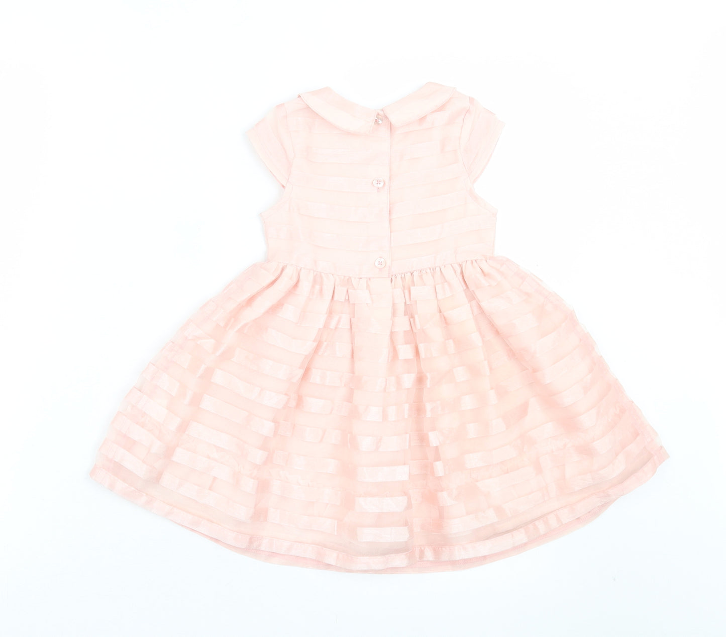Young Dimension Girls Pink Striped Polyester Fit & Flare Size 24 Months Collared Button